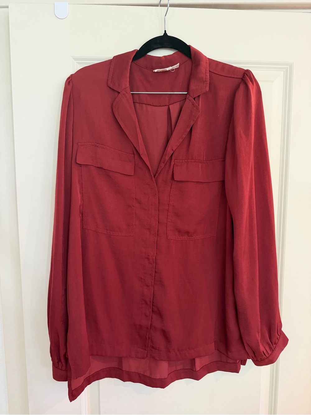MELLODAY Brick Red Button-Front Long Sleeve Shirt